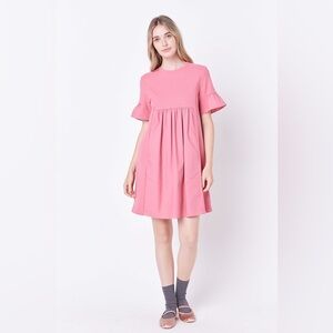 English Factory Mixed Media Short-Sleeve Mini Dress in Dusty Pink, Size Medium